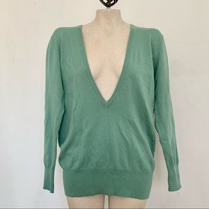 Aqua Green Deep V Neck Long Sleeve Sweater